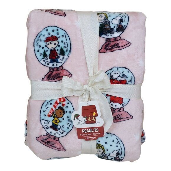 Peanuts Snoopy Full/Queen Plush Blanket By Berkshire 90" X 90" Snow Globe Pink - Picture 1 of 7